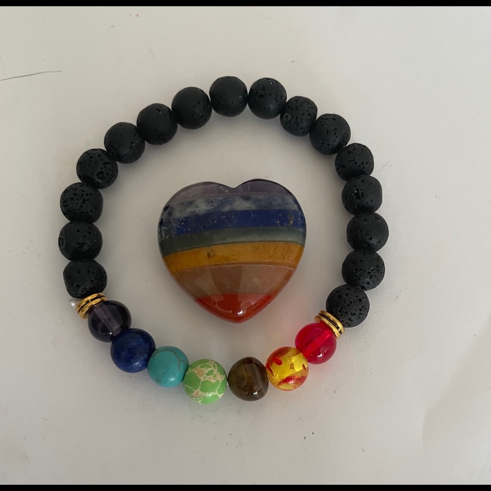 Charka Healing Set (Bracelet, and 7 Color Charka Heart 1”inch )